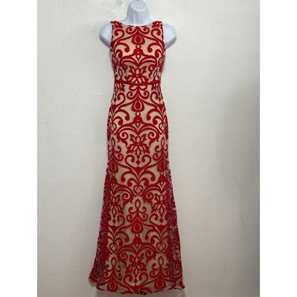 VTG B. Darlin Red Mermaid Ornate Lace Open Back Dress S Red Old Hollywood Glam - Picture 1 of 14